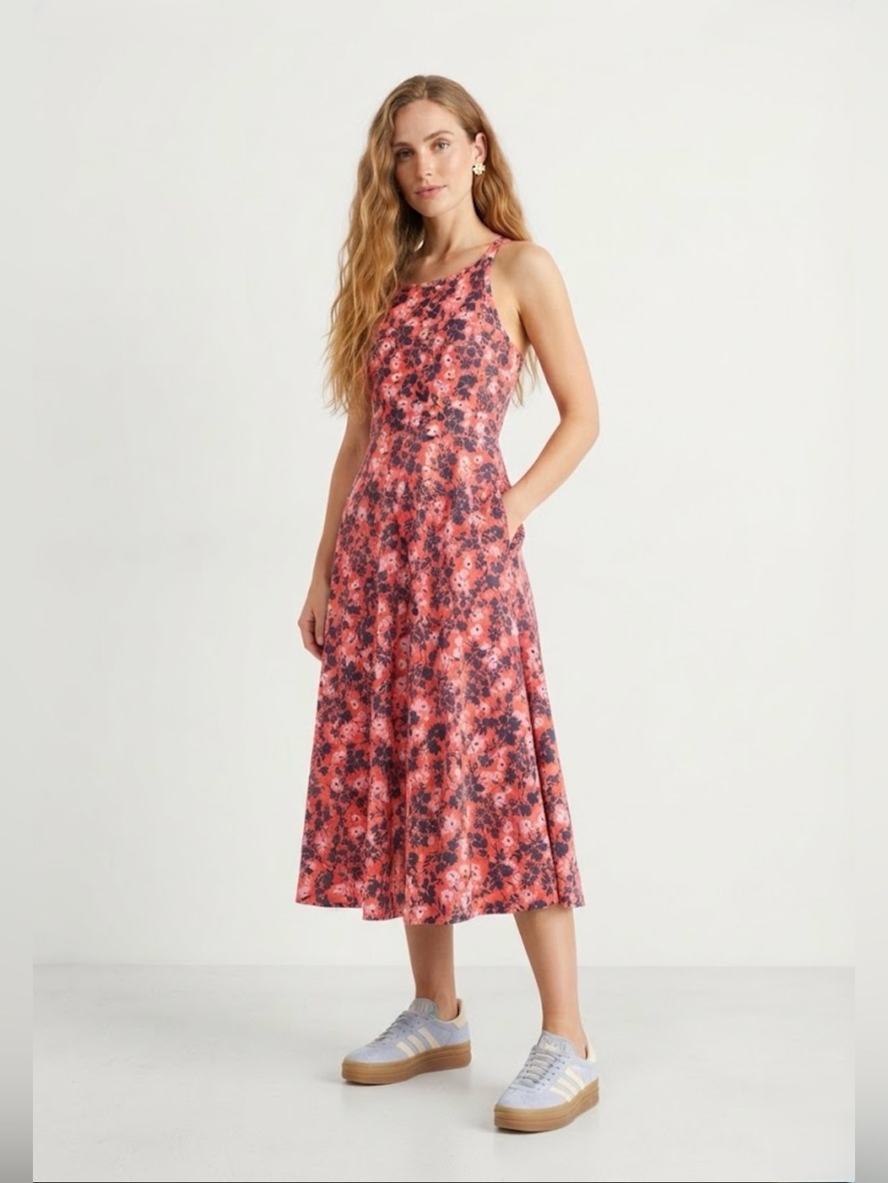 Pact Organic Cotton Floral Fit & Flare Crossback Midi Dress Large